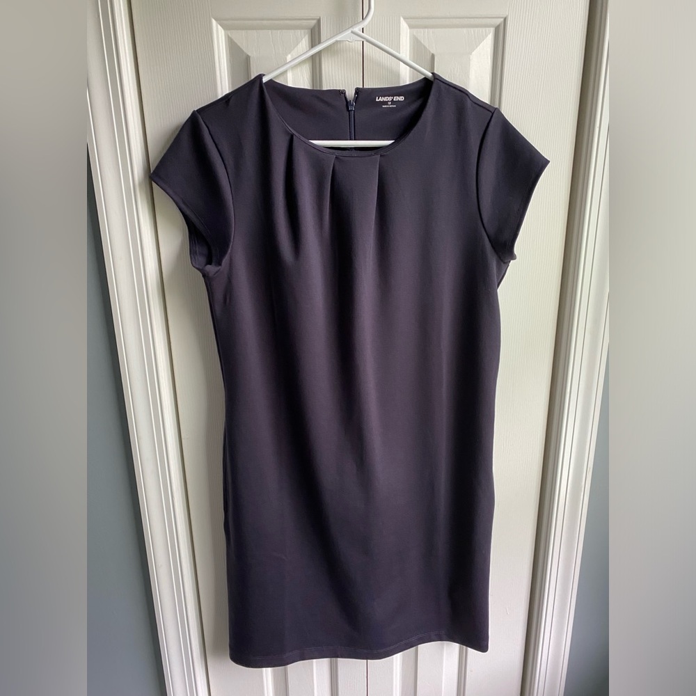 Lands End Womens Short Sleeve Sheath Dress Navy Blue Oeko-Tex Stretch Size 12